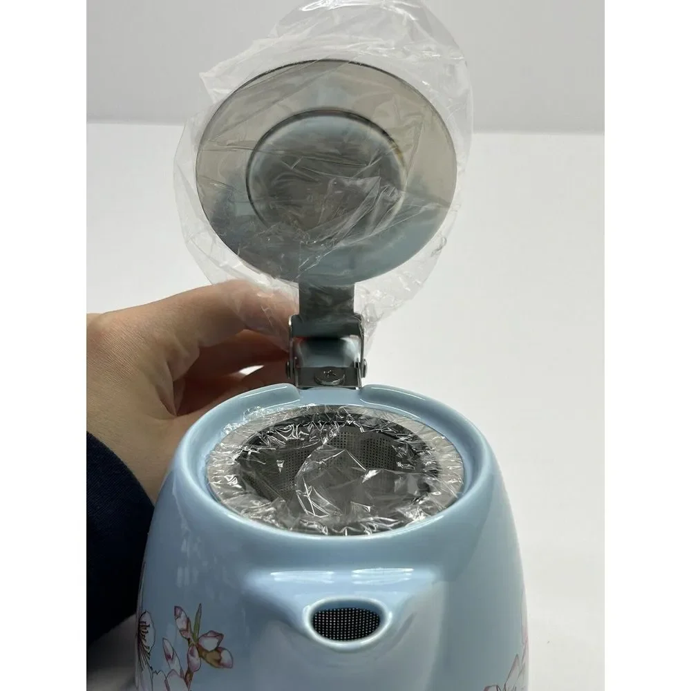 New Alfred Ceramic + Stainless Steel Teapot 20 oz Blue‎ Floral Cherry Blossom